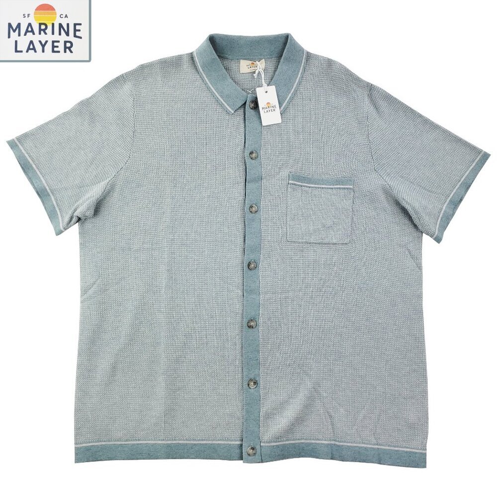 Marine Layer Wyatt Sweater Button Shirt Knit Merino Wool Blend Men's XL NWT